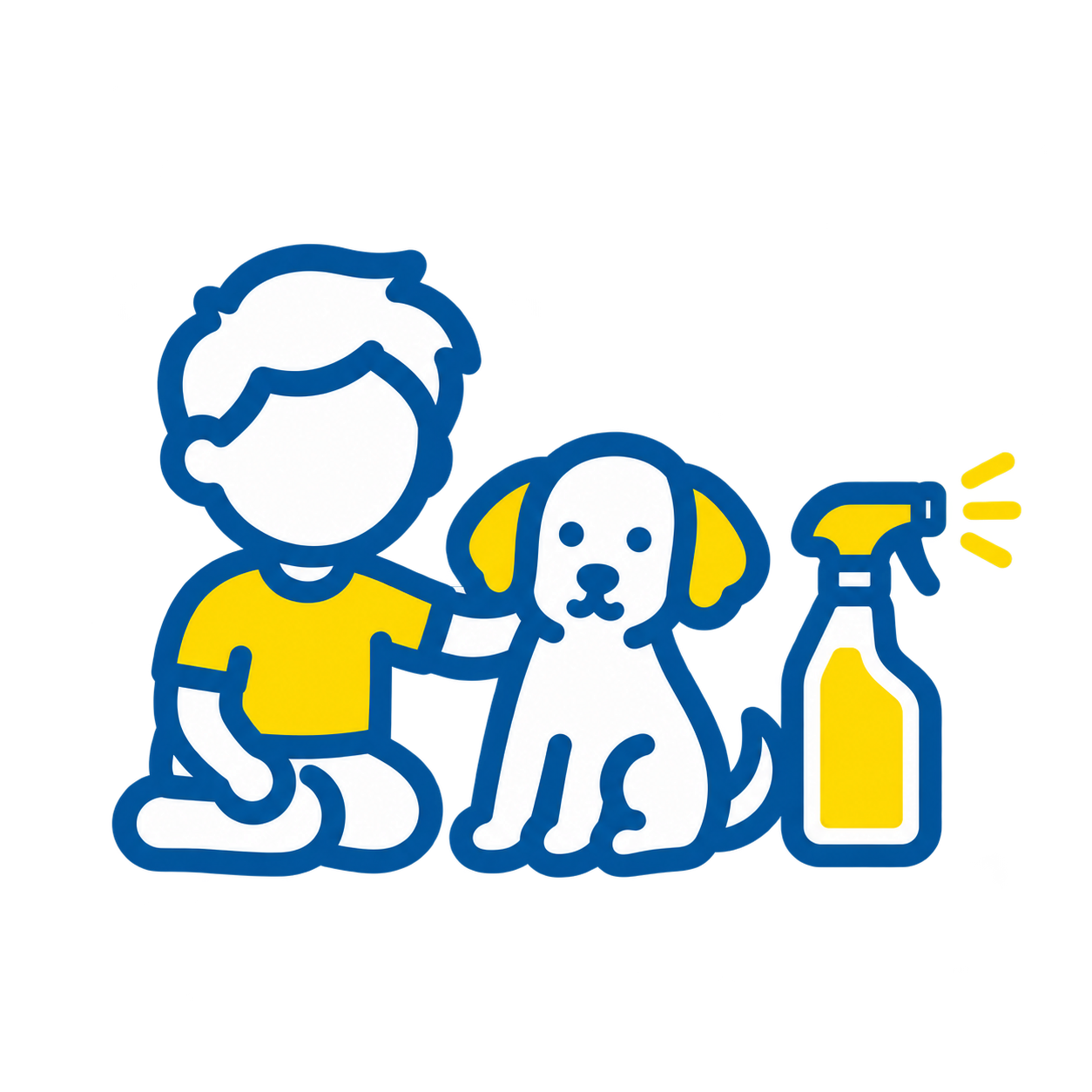 Child and dog with cleaning bottle icon